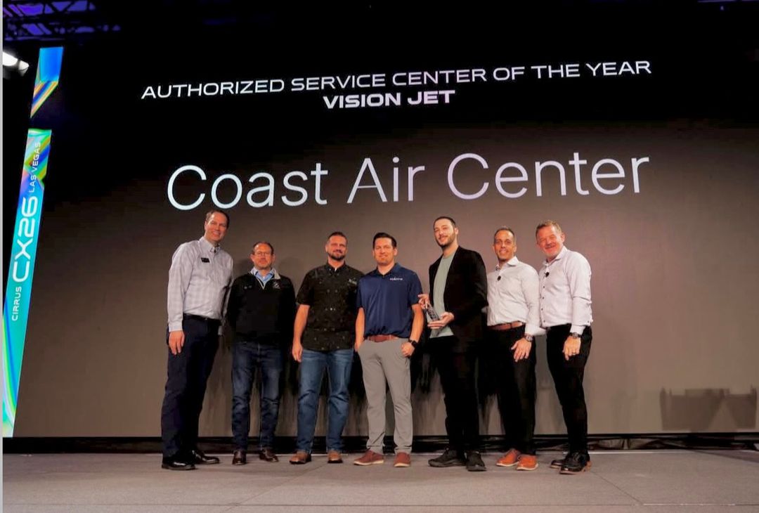 Coast Air Center Vision Jet SF50 maintenance team awarded Service Center of the Year by Cirrus Aircraft